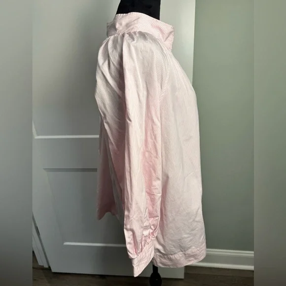 ANN MASHBURN Pink white stipe popover Blouse with Mandarin Collar - Picture 3 of 9
